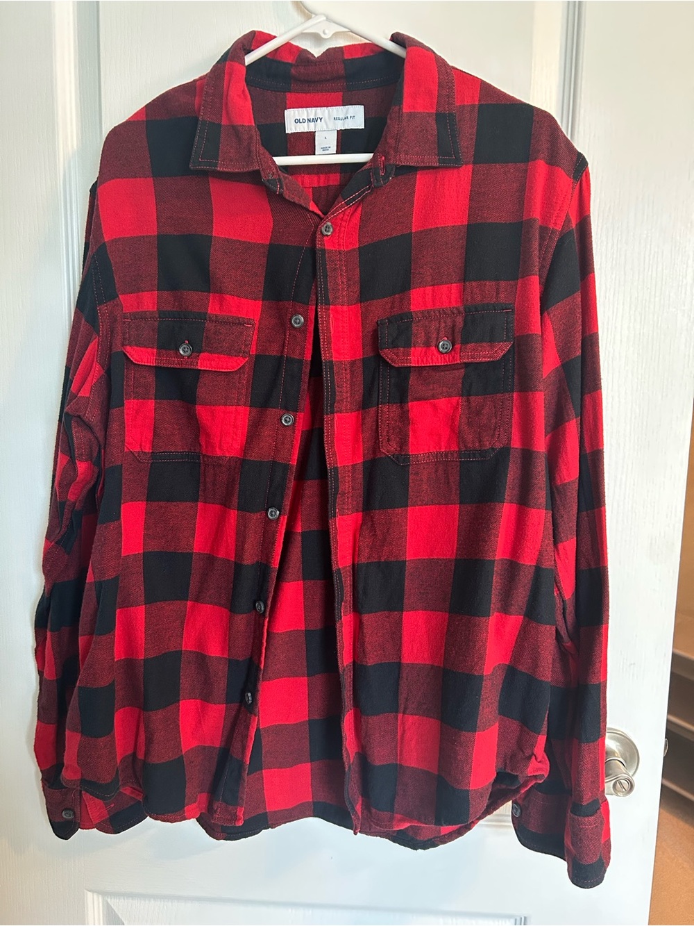 Men’s Old Navy Buffalo Plaid Flannel Shirt Red Black Size Large Regular Fit